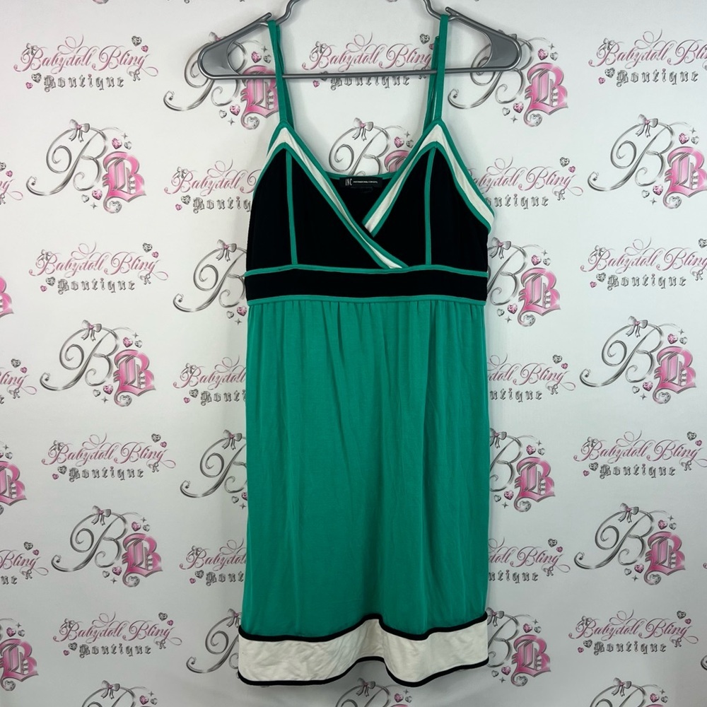 INC International Concepts tank top babydoll white Teal Black Chemise top shirt